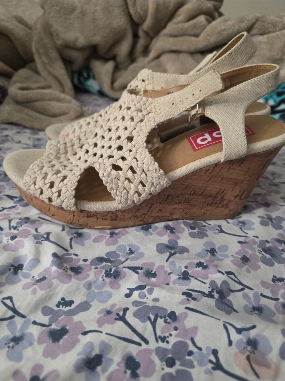 pop Cream Woven Slingback Cork Wedge Sandals